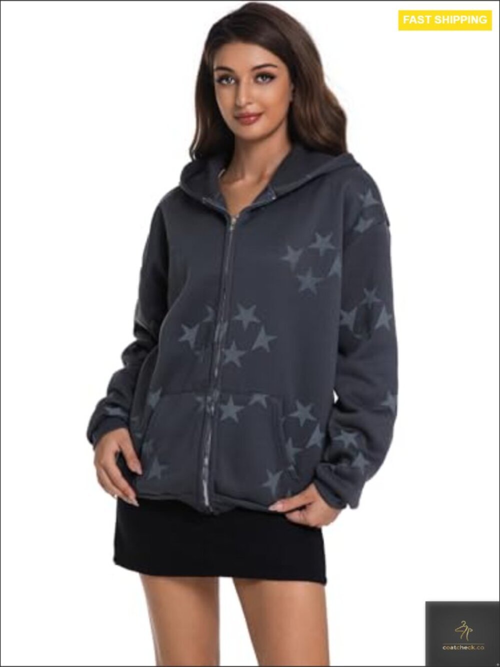 Oversized Zip Up Hoodie Y2k Star Graphic Grunge Streetwear Sweatshirt Jacket - Picture 4 of 7